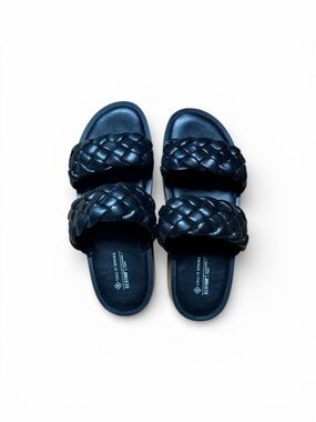 Call It Spring Black Braided Double-Strap Slide Sandals